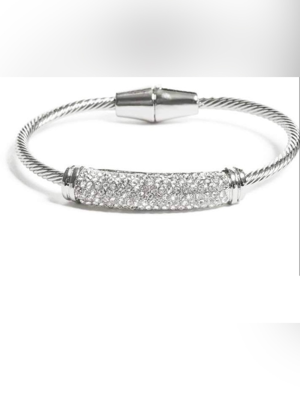 Guess Pave Crystal Cable Bangle Magnetic Bracelet - Silver